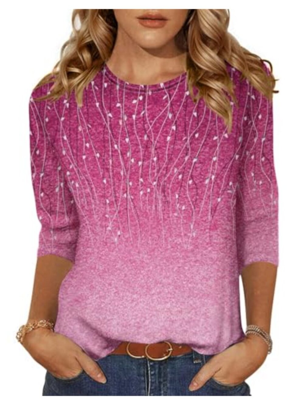 Women's 3/4 Sleeve Tunic Top Crew Neck Blouse